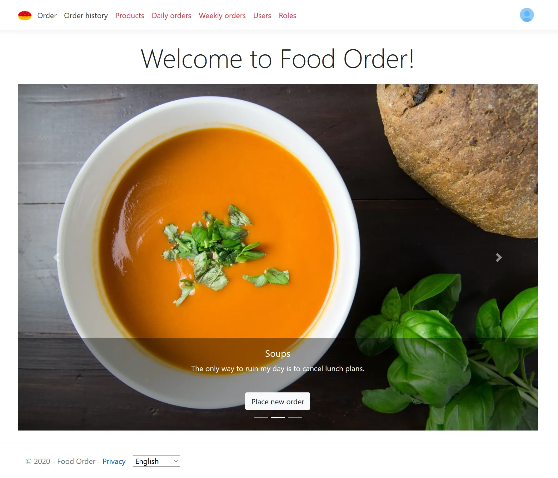 Food Order website home page